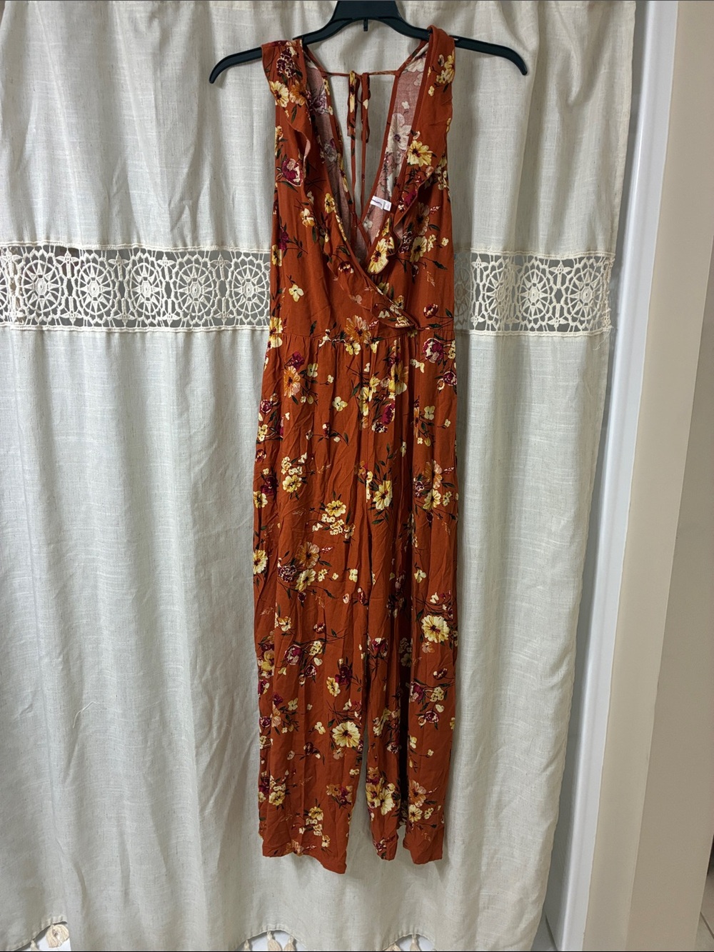 Floral Rust Sleeveless V-Neck Maxi Romper